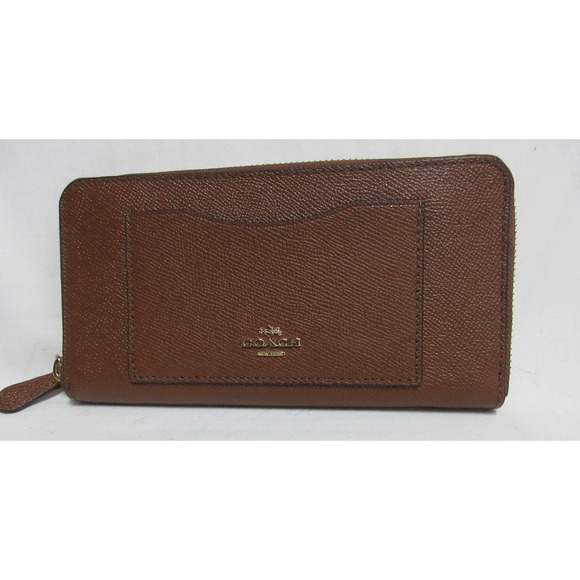 Coach Zip Around Wallet Cross Grain Leather Pebble Tan Buff Accordion Logo 8"x4" - Picture 1 of 9